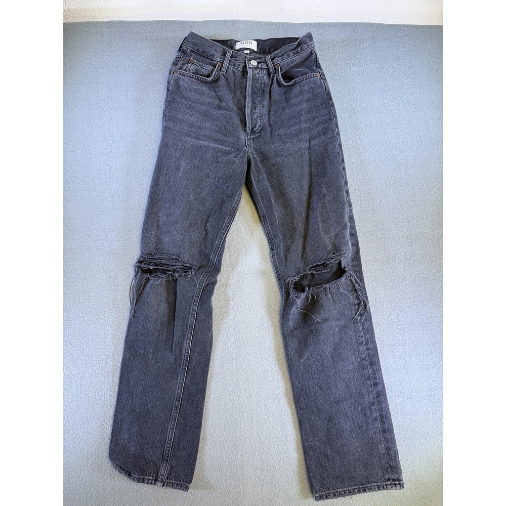 AGOLDE 90's Pinch Jeans Womens 24 Charcoal Gray Straight Distressed Denim